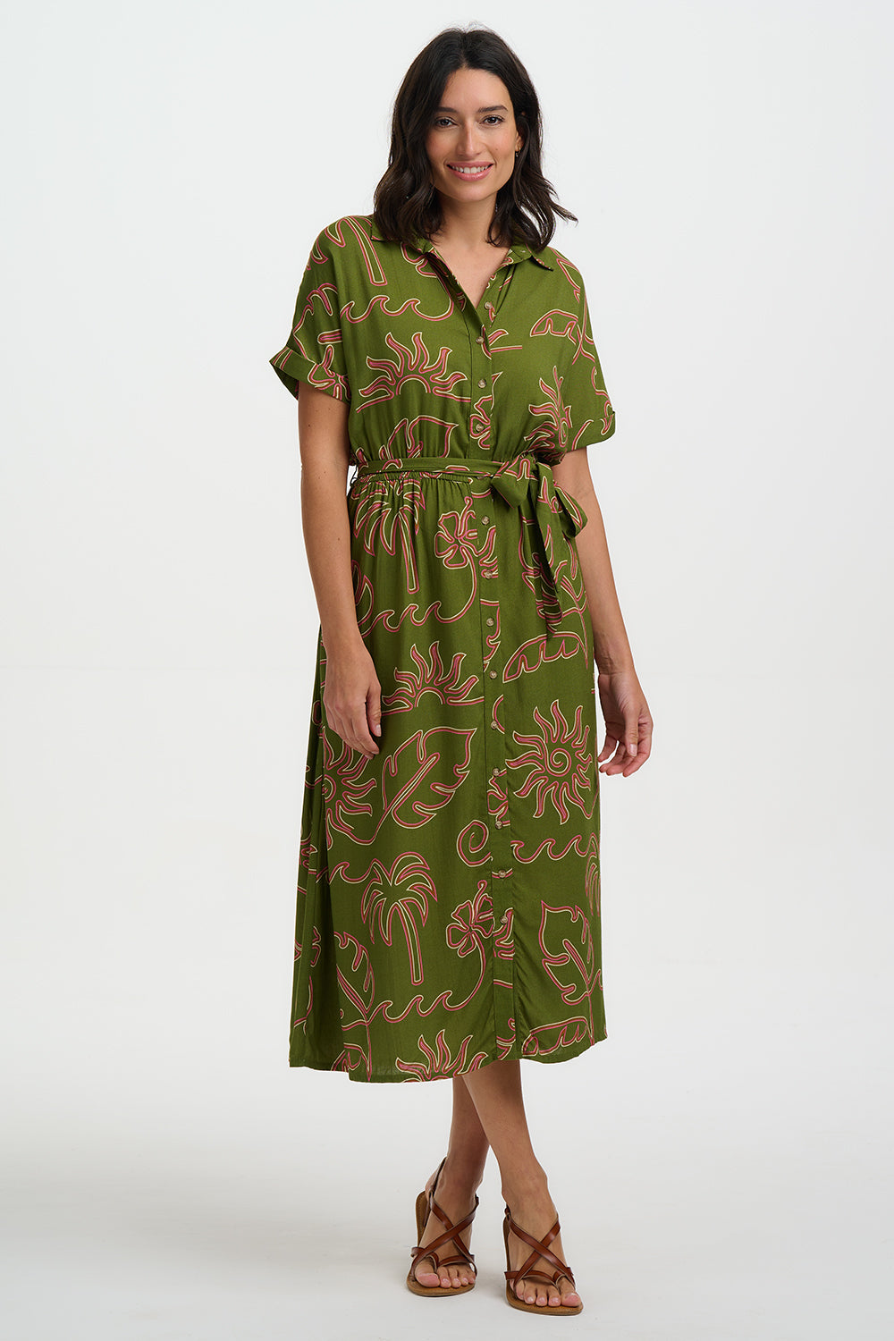 Sugarhill Brighton Leigh Midi shirt dress in khaki