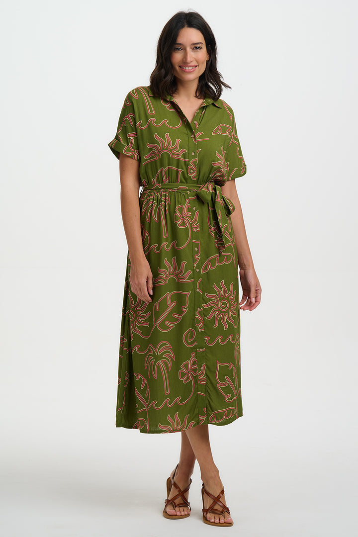 Sugarhill Brighton Leigh Midi shirt dress in khaki