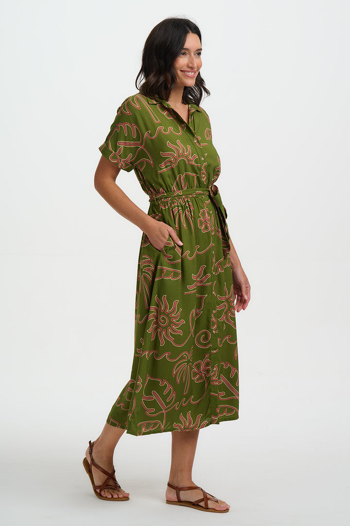 Sugarhill Brighton Leigh Midi shirt dress in khaki