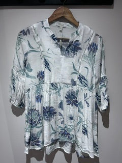 Blue dragonfly and flower shirt. Stella Morgan (sale)