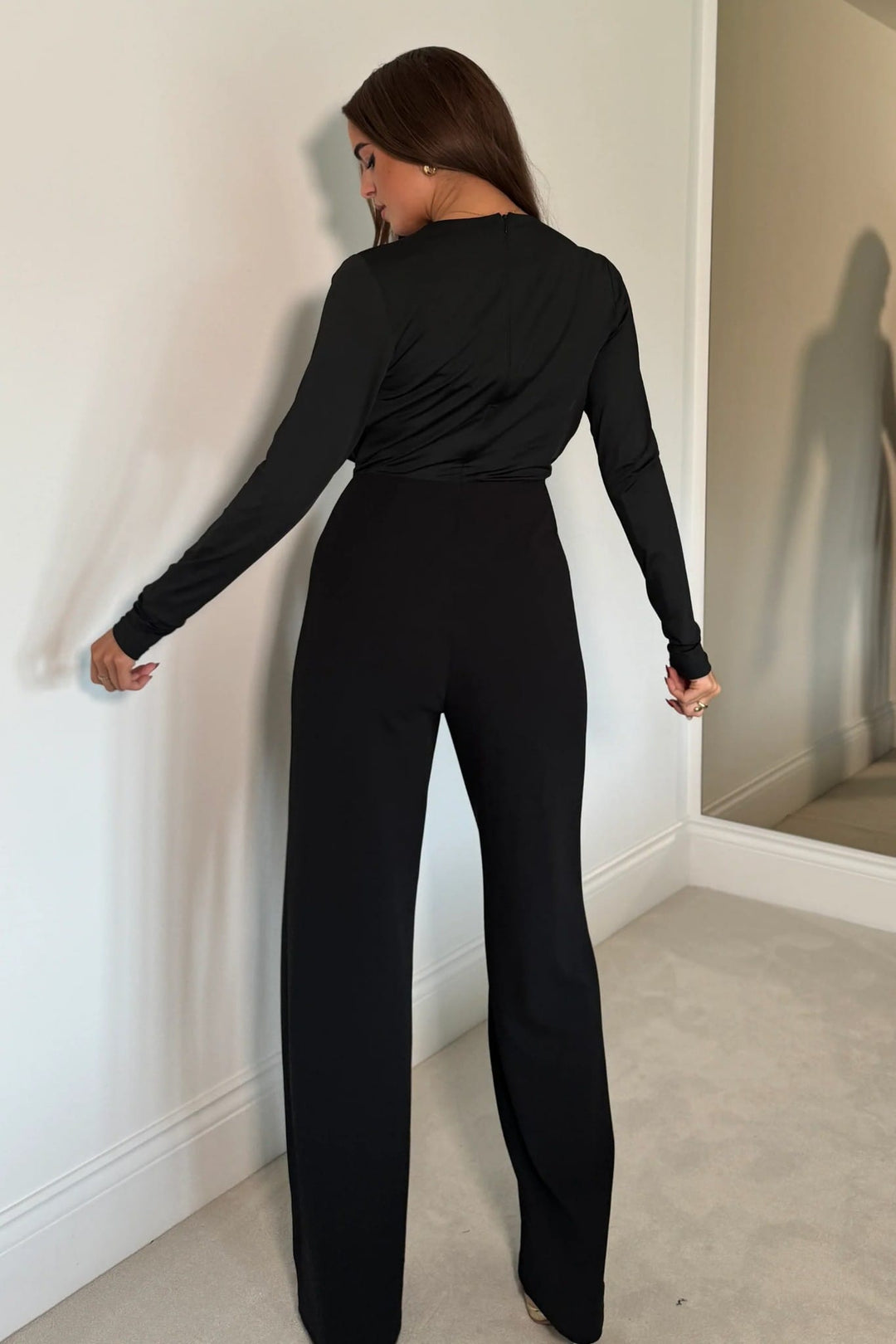 Giselle Cowl Neck Long Sleeve Jumpsuit in Black