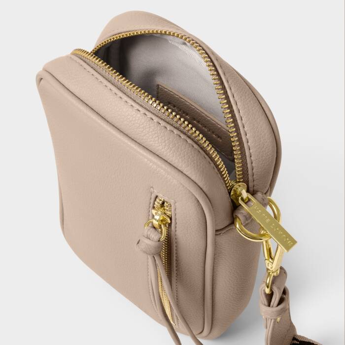 Small Hallie cross body bag in light taupe lo