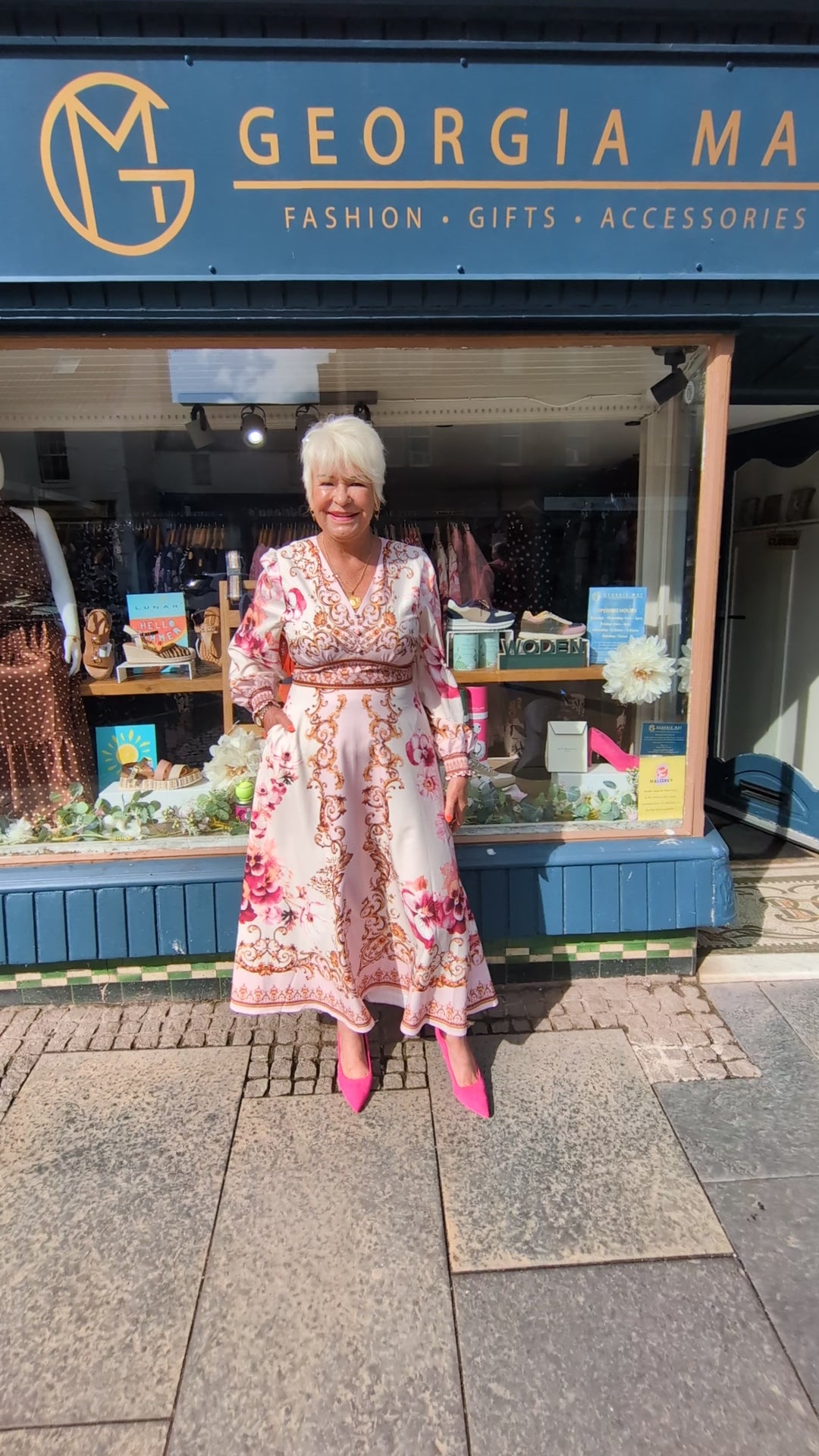 Floral Border Long Sleeve Maxi Dress in PINK (sale)