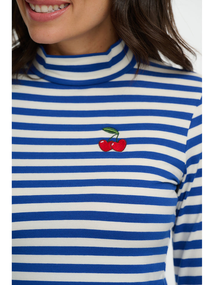 Annika Turtleneck Jersey Top - Off White/Blue, Cherry
£45.00