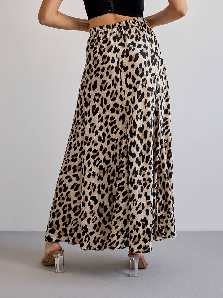 Leopard print silk skirt
