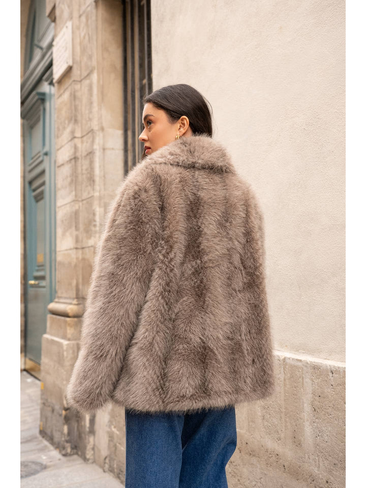 Faux fur jacket in taupe