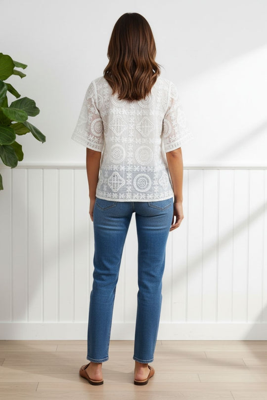 Sequin Embroidered Short Sleeve shirt