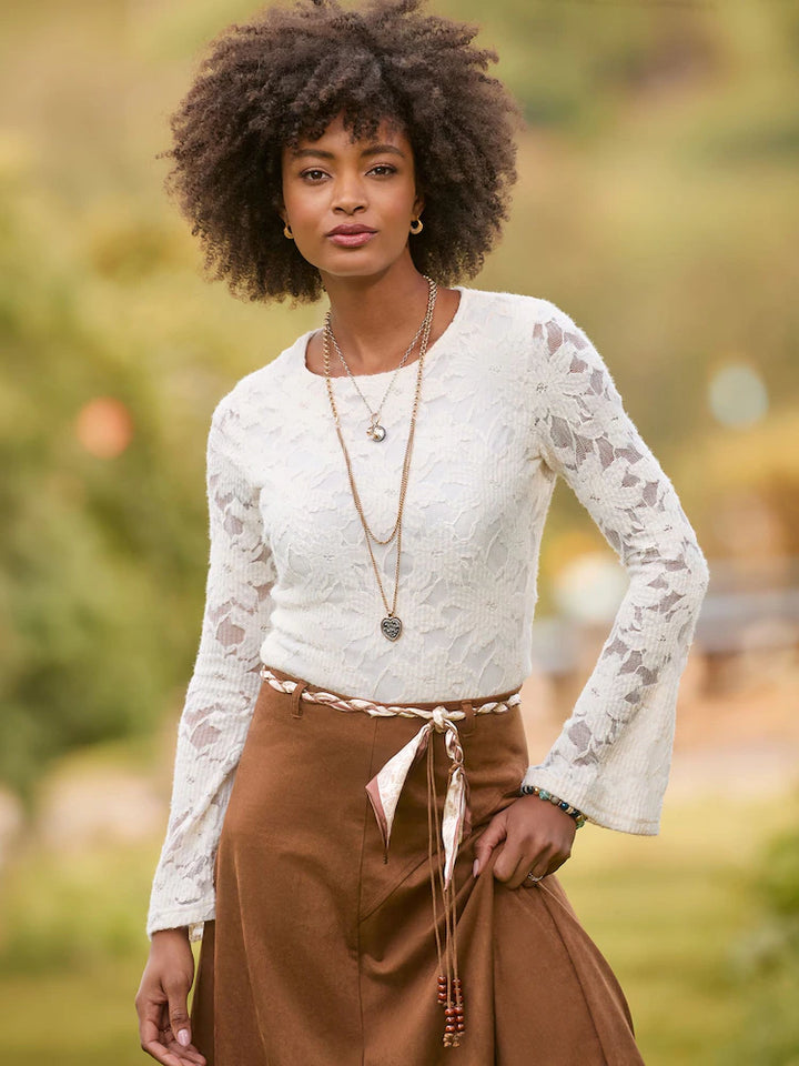 Joe Browns Esme Textured Stretch Lace Top With Wide Sleeve