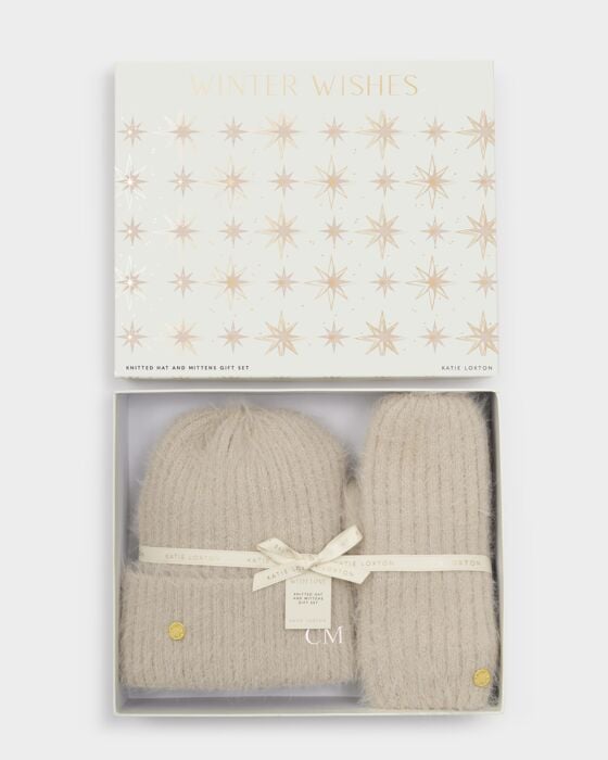 Taupe winter wishes Hat and Mittens set