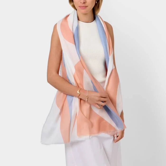 Flowing vine print white, pink and blue Katie loxton scarf live offer