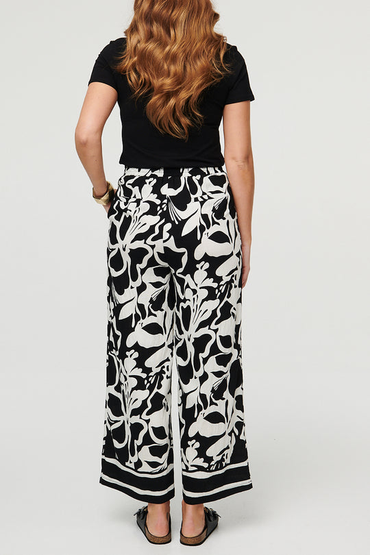 Floral High Waist Wide Relaxed Trousers in MULTI BLACK