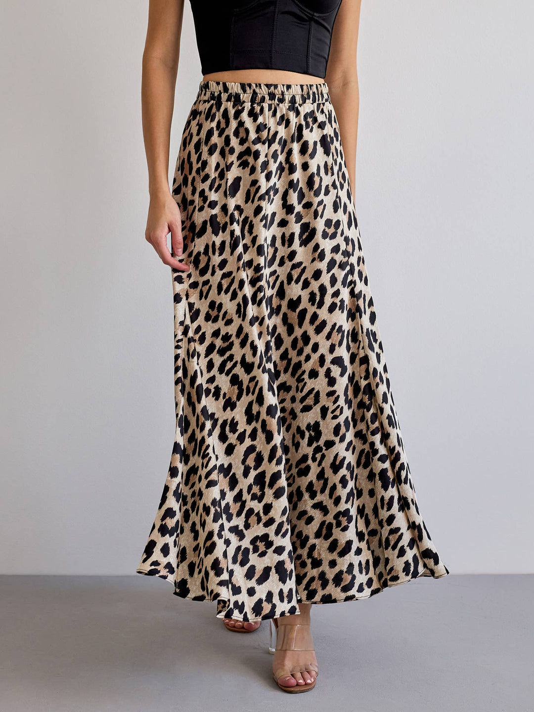 Leopard print silk skirt