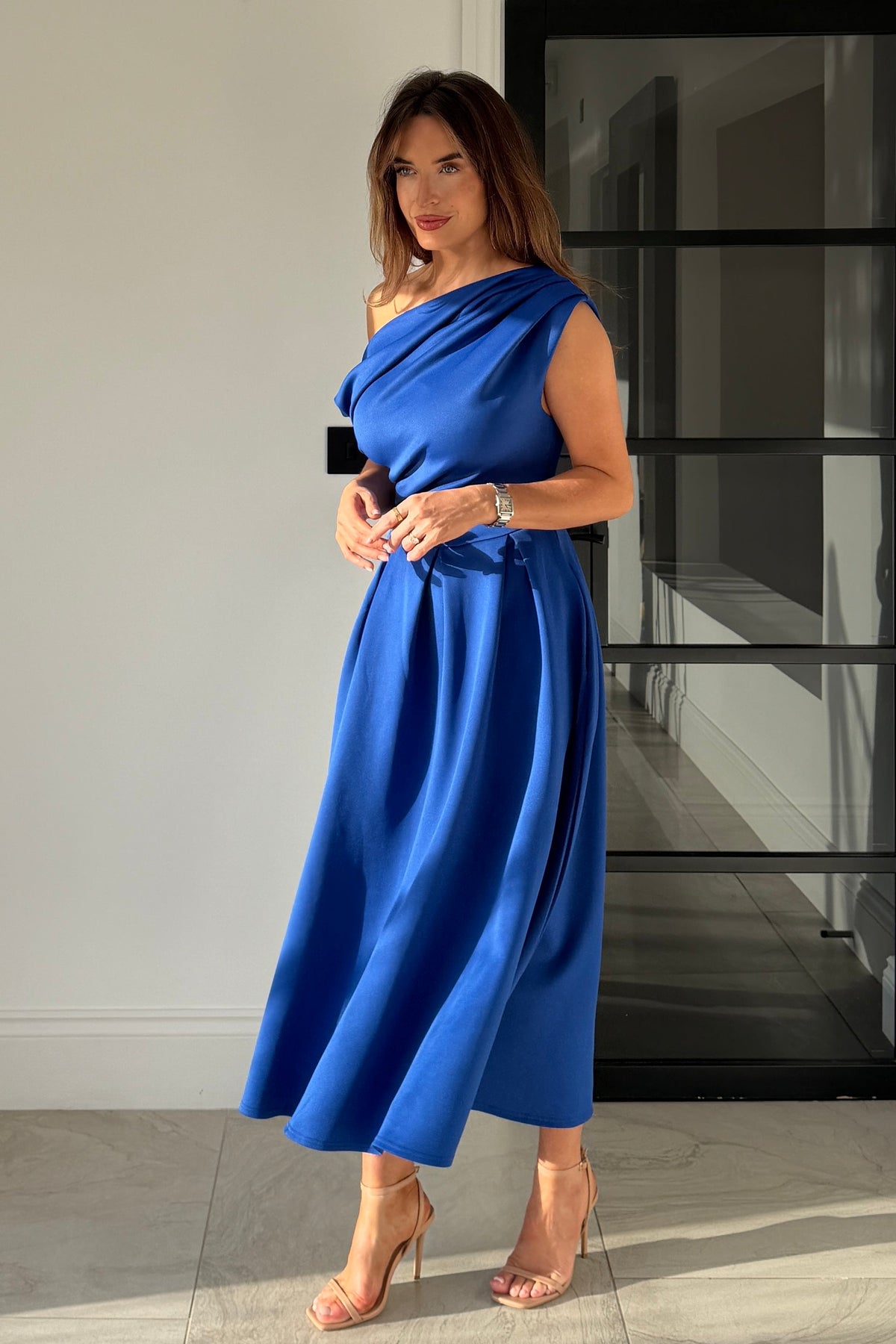 Betty Asymmetric Dress in cobalt