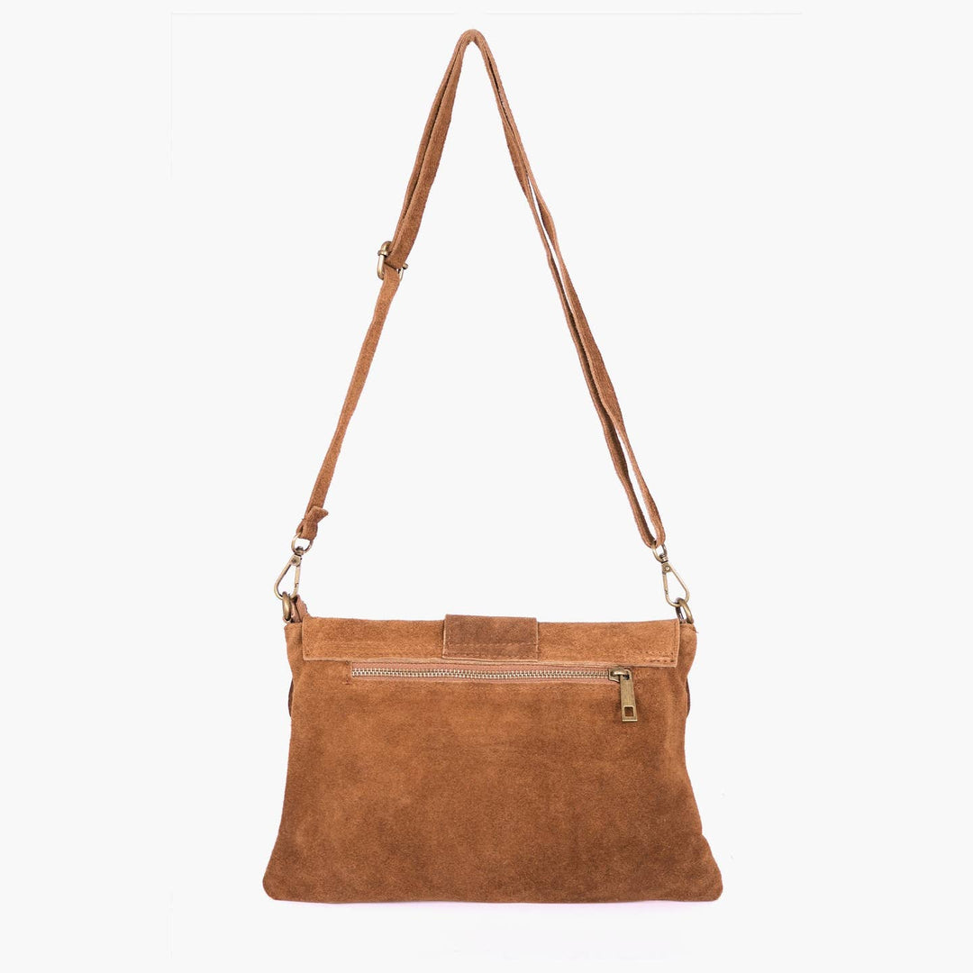 Buckle Clutch Bag Italian Suede Leather in Tan