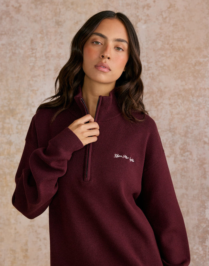 Gym and coffee Knit Half Zip in Fig