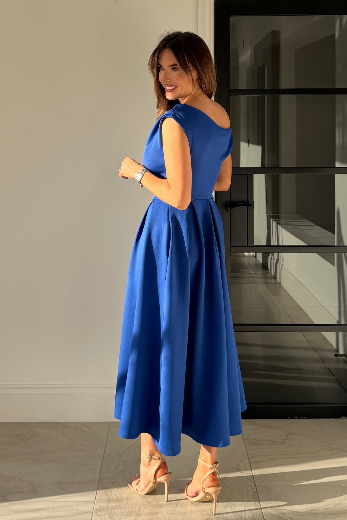 Betty Asymmetric Dress in cobalt