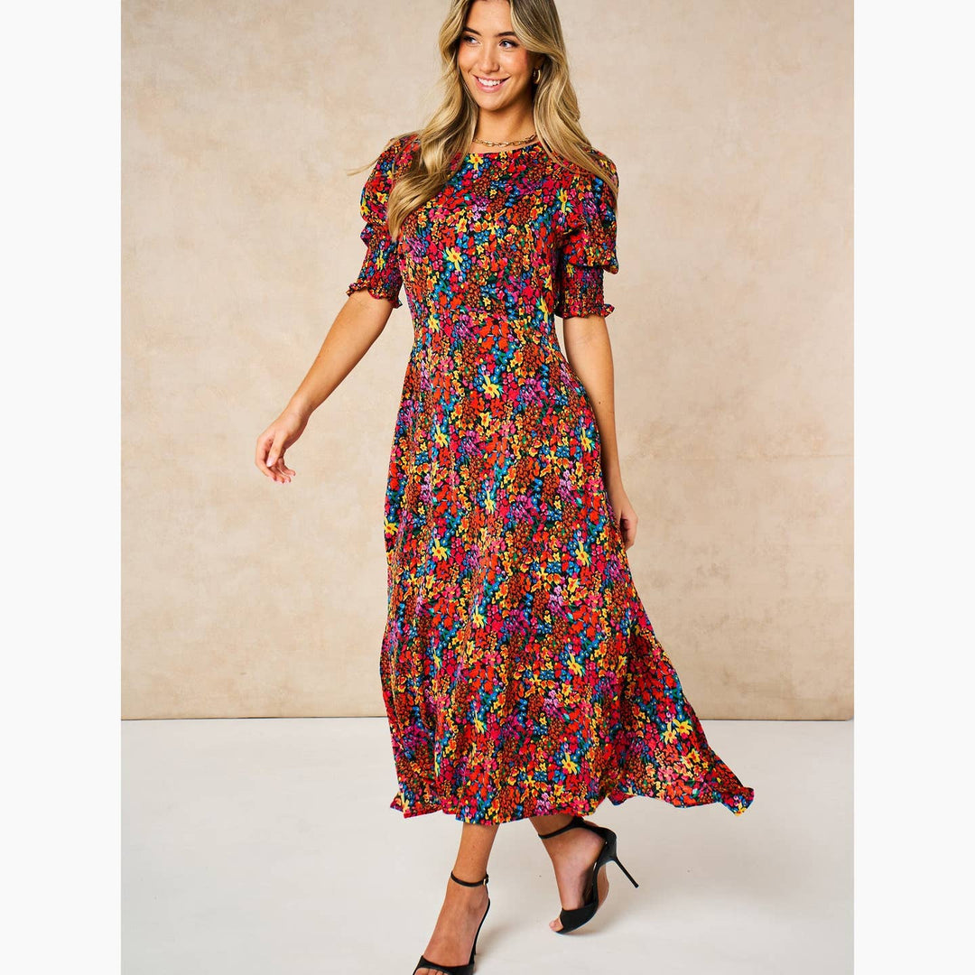Ditsy Floral Midi Tea Dress in Multi