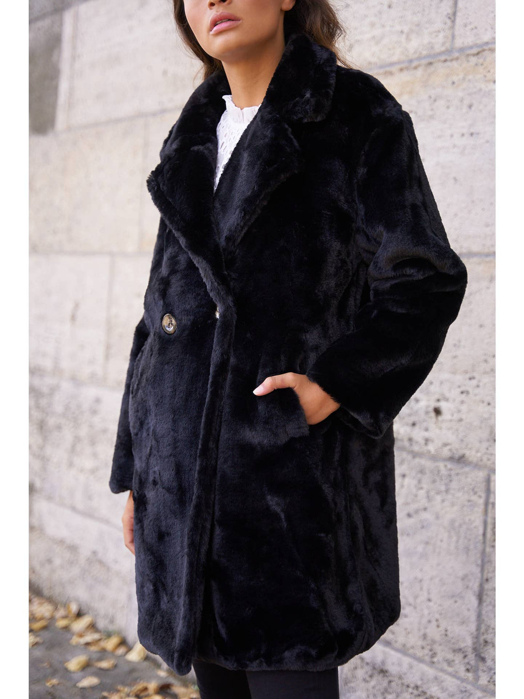 Oversized black faux fur coat