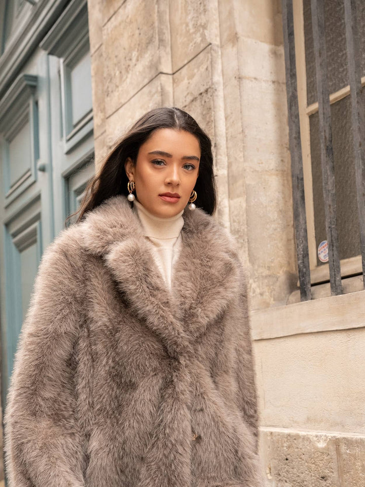 Faux fur jacket in taupe