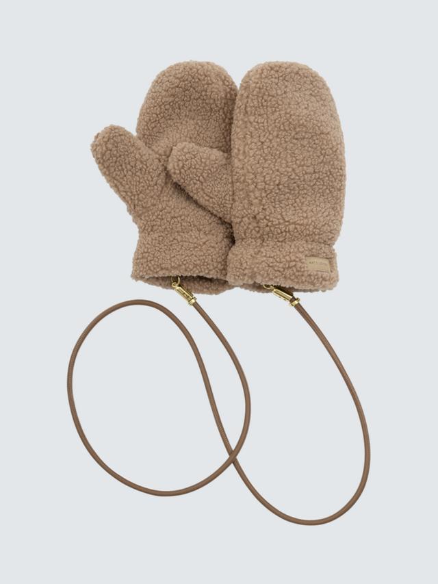 Teddy Mittens With Cord - Tan
