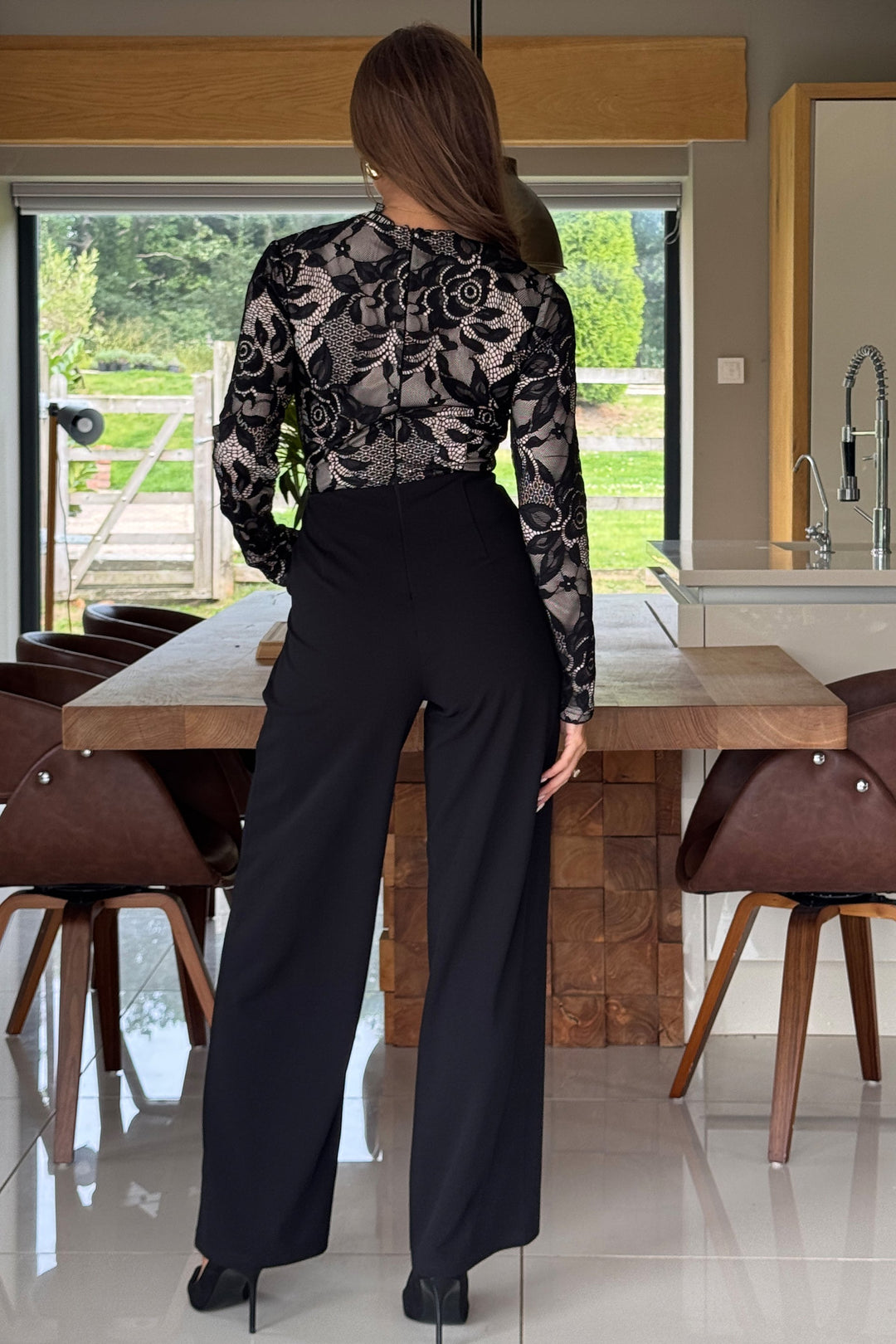 Bridget Twist Font Long sleeve Lace Jumpsuit Black