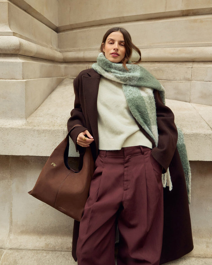 Suedette chocolate shoulder bag