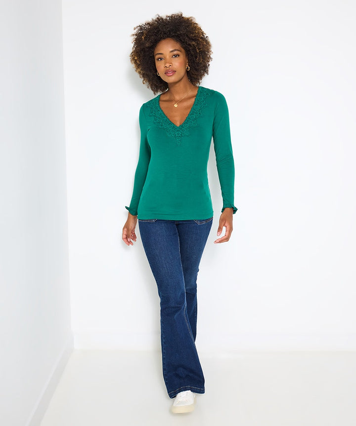 Vivian lace trim v neck top