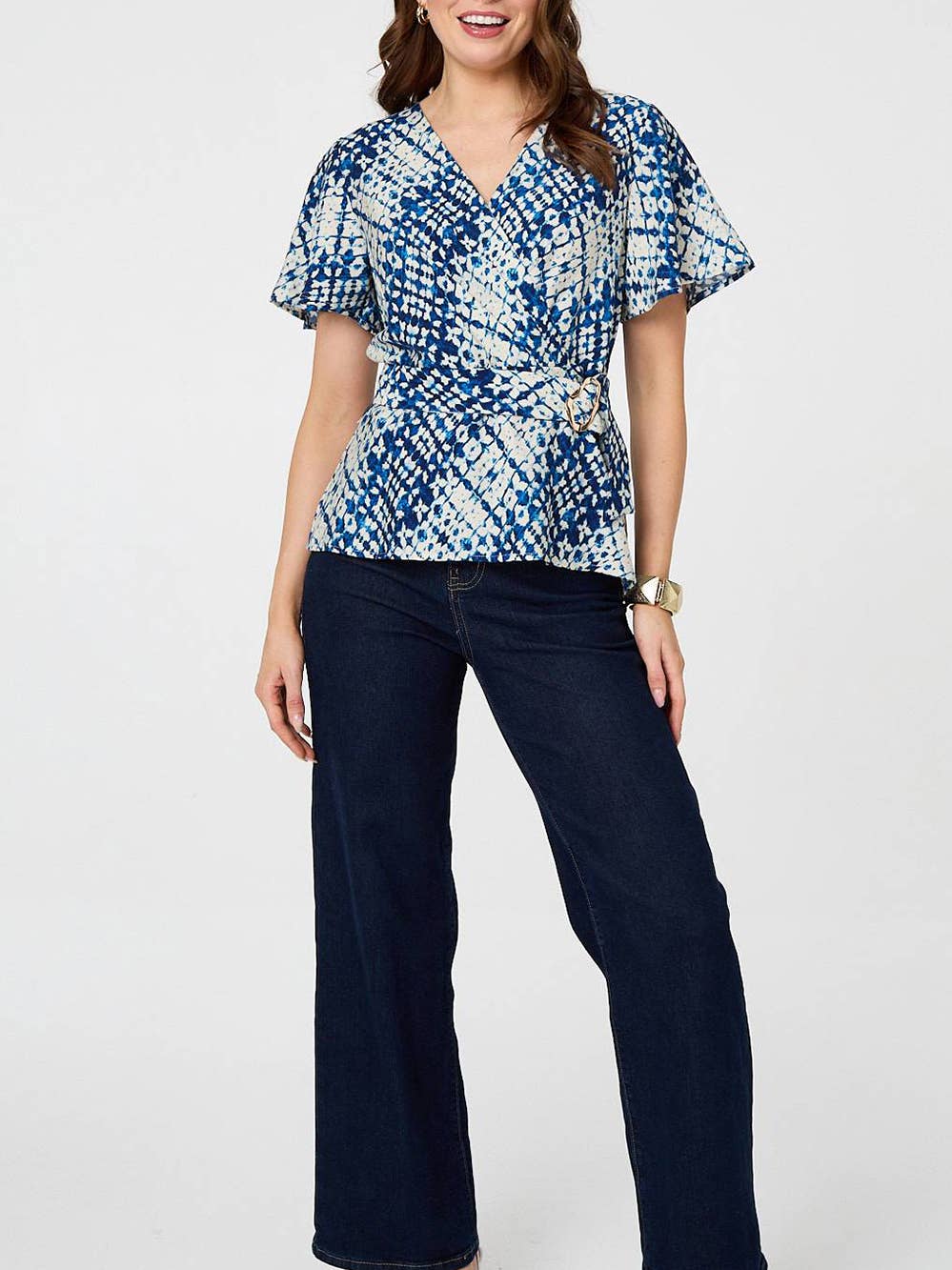 Tie Dye Print Belt Detail Wrap Top (sale)