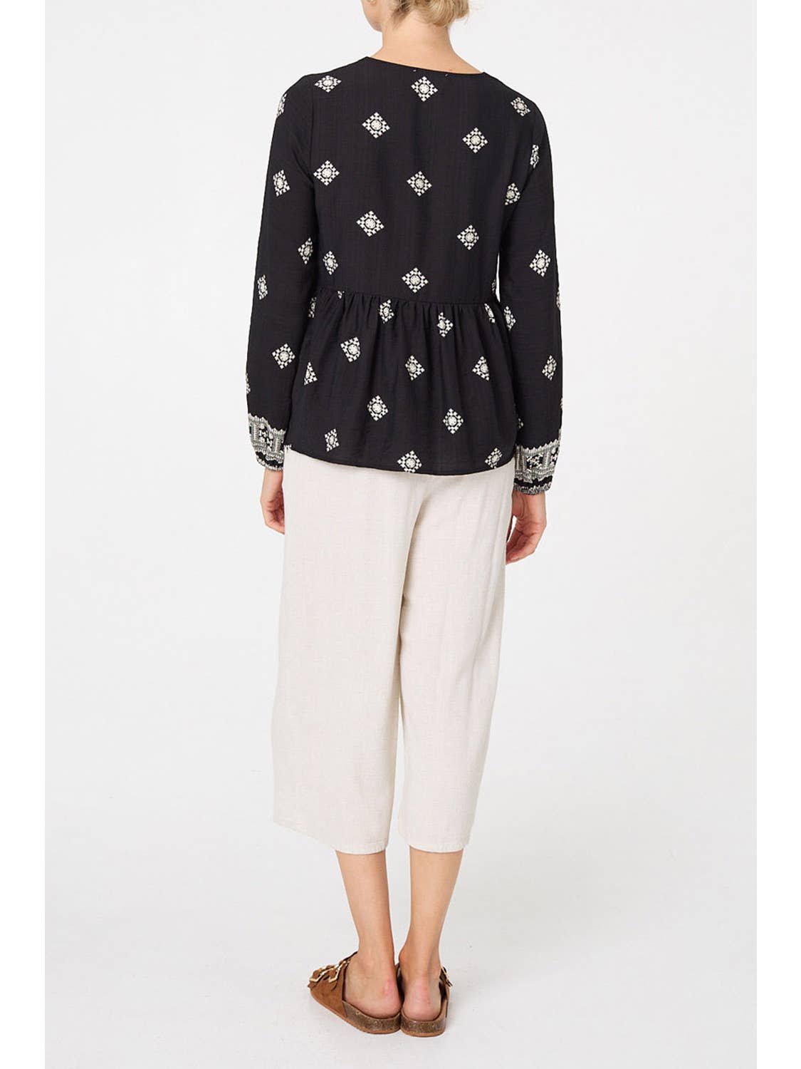 Printed Tassel Front Long Sleeve Blouse (sale)
