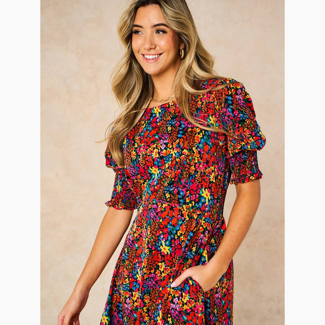 Ditsy Floral Midi Tea Dress in Multi