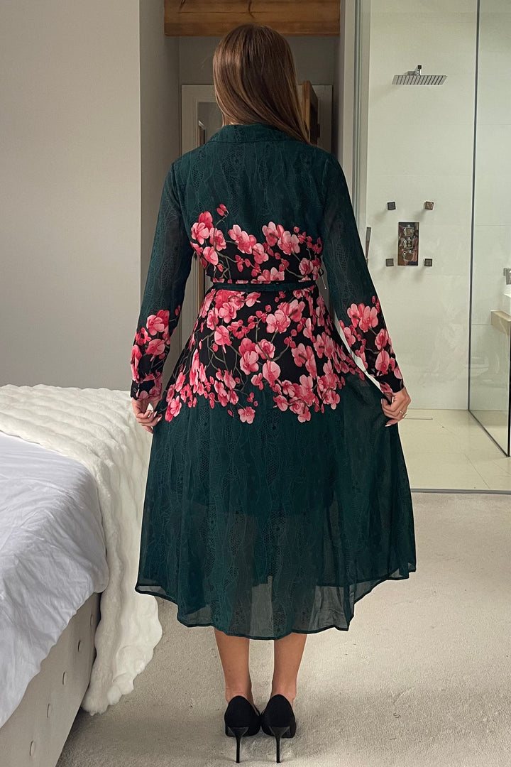 Green floral shirt dress
