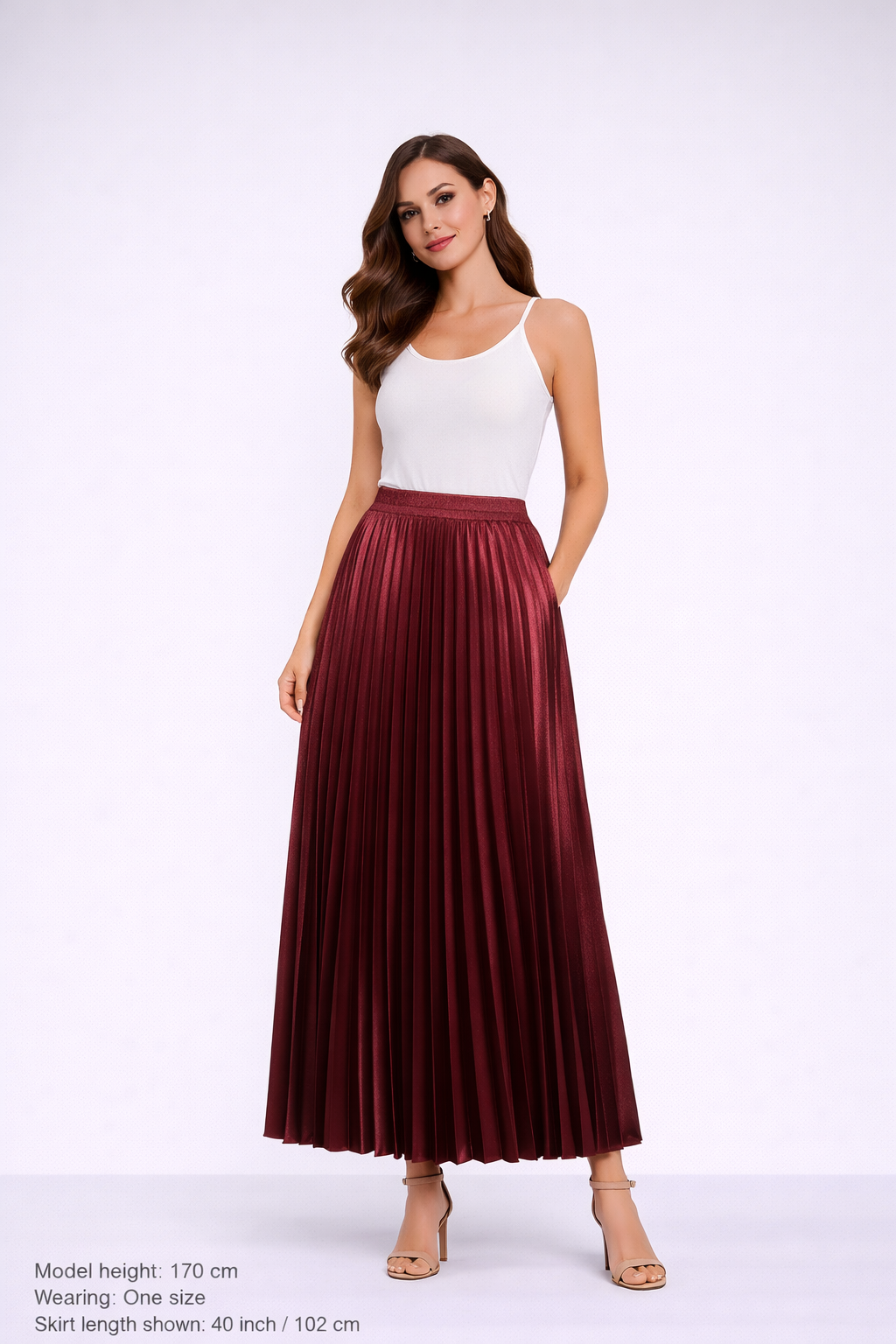 Burgundy pleated skirt one size 8-16