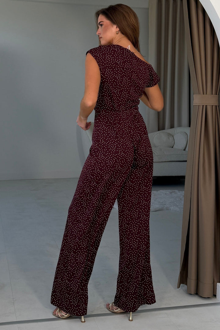 Donna Asymmetric Neckline Jumpsuit Berry Spot (coming soon)