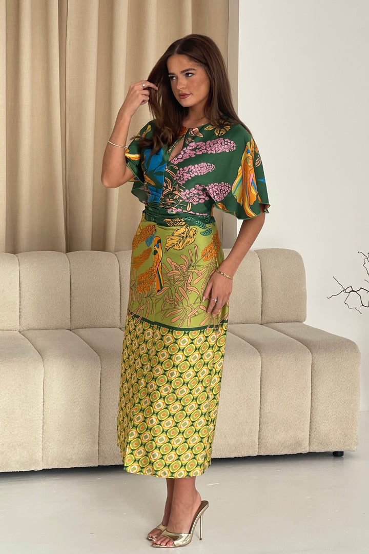 Havanna Green Multi Midi Dress