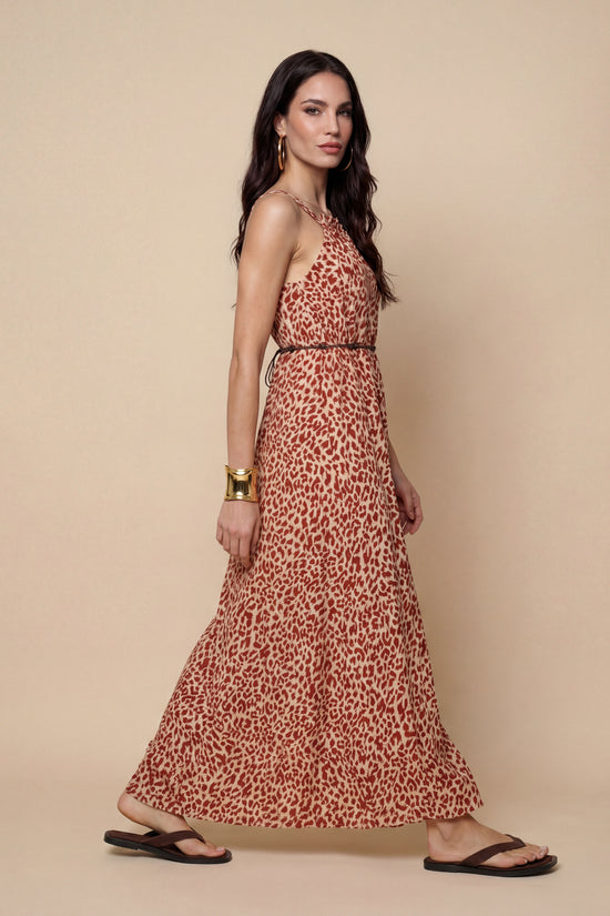 Animal Metallic Maxi Dress Rust Pattern