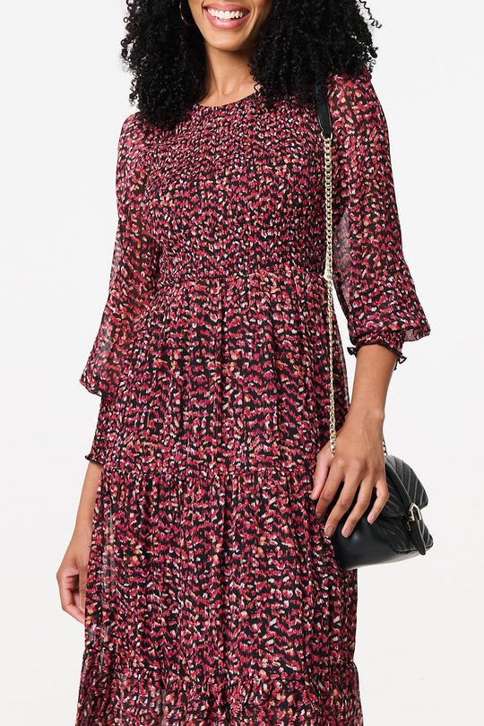 Ditzy Floral smock Midi Dress in Rust