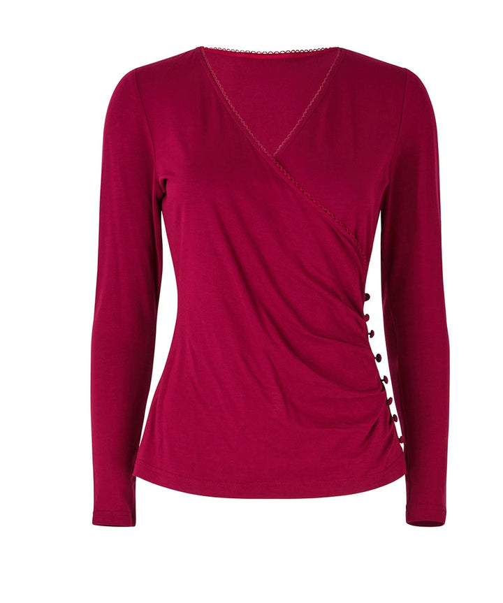 Beautiful Berry wrap front jersey top