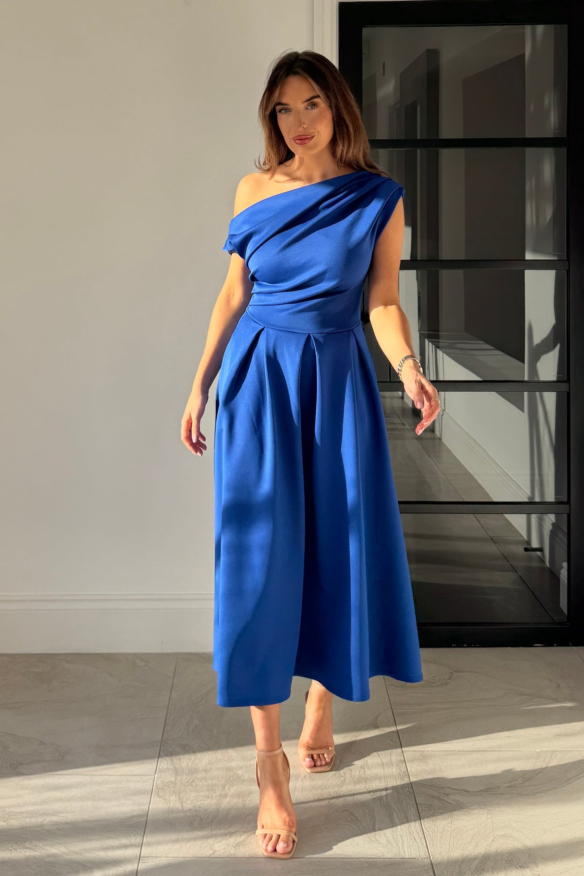 Betty Asymmetric Dress in cobalt