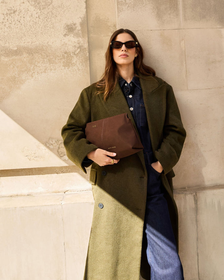Chocolate suedette clutch