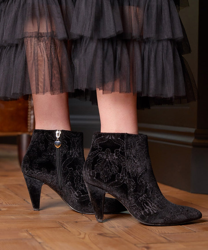 Vivacious Embossed Velvet Ankle Boots