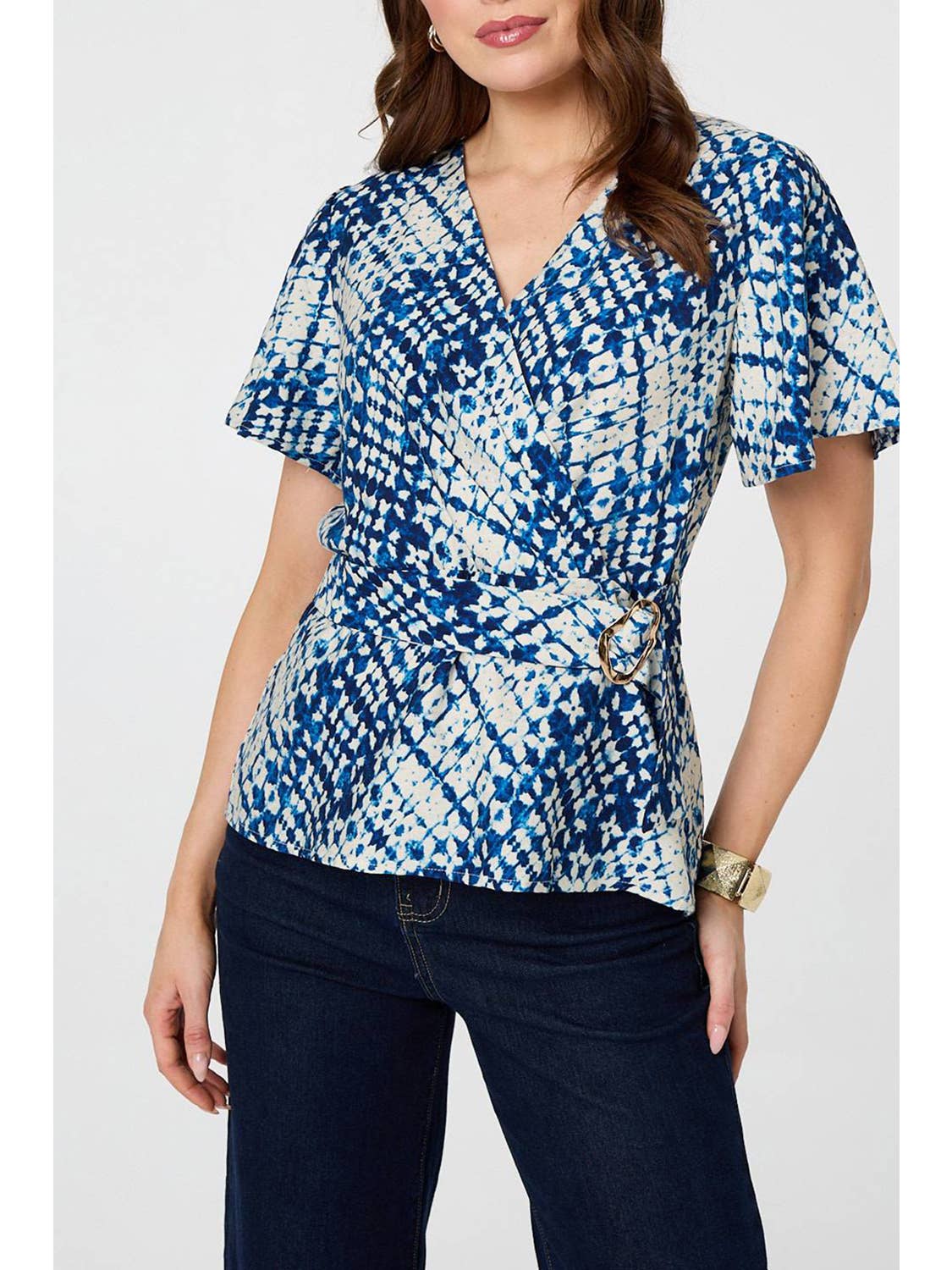 Tie Dye Print Belt Detail Wrap Top (sale)