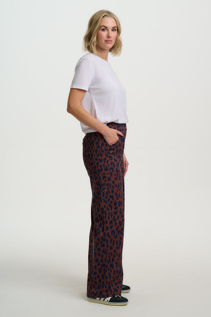 Nica Wide Leg Trousers - Rust/Navy, Ikat Leopard
£65.00