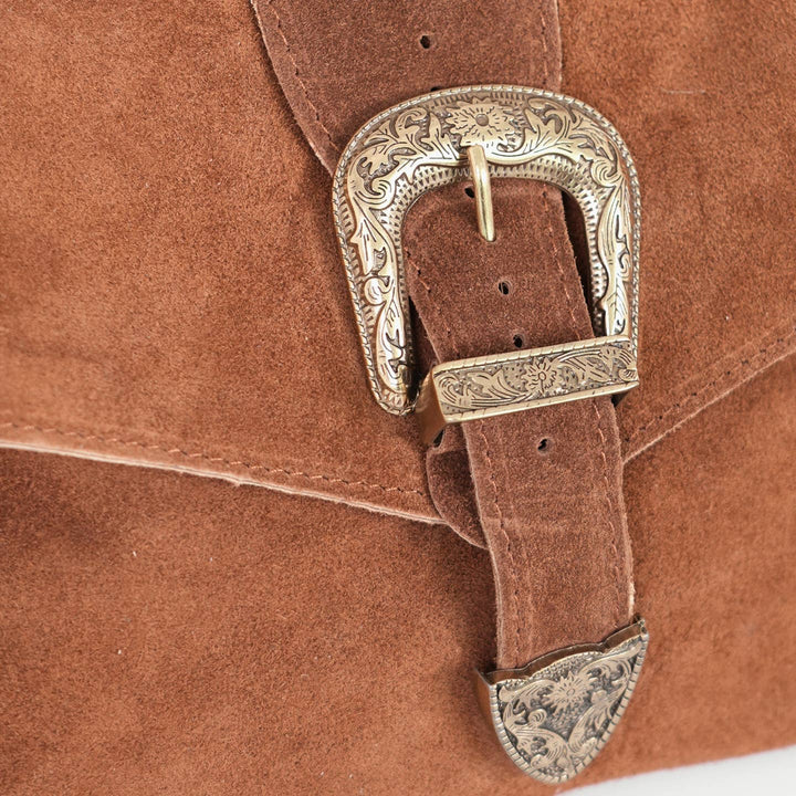 Buckle Clutch Bag Italian Suede Leather in Tan