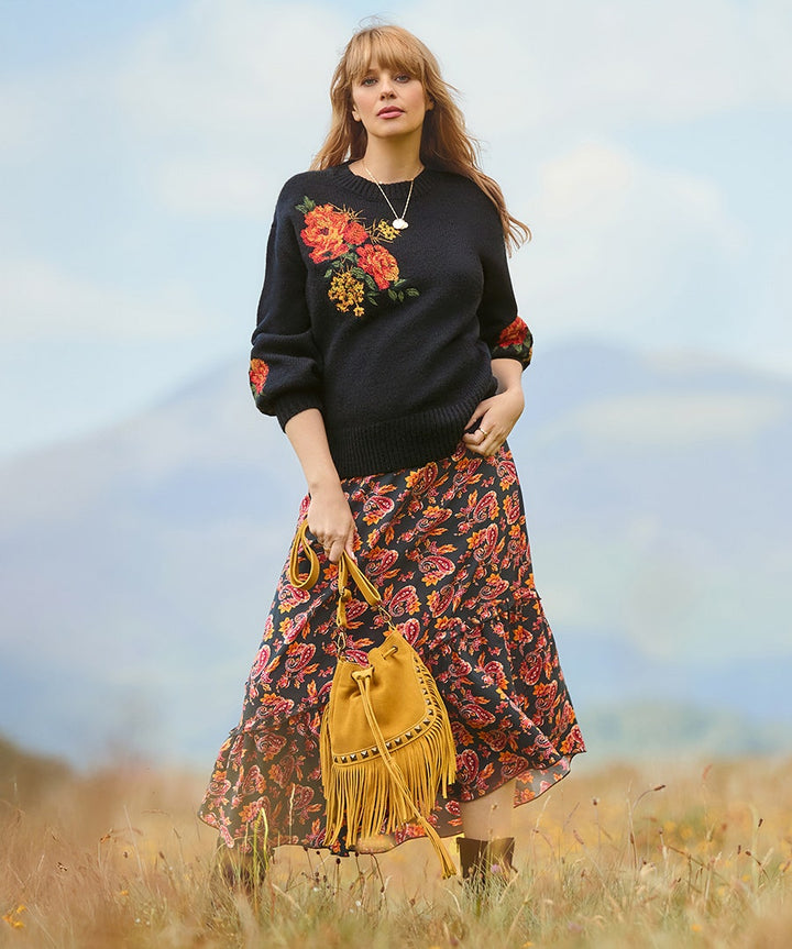 Remarkable Floral embroidery jumper