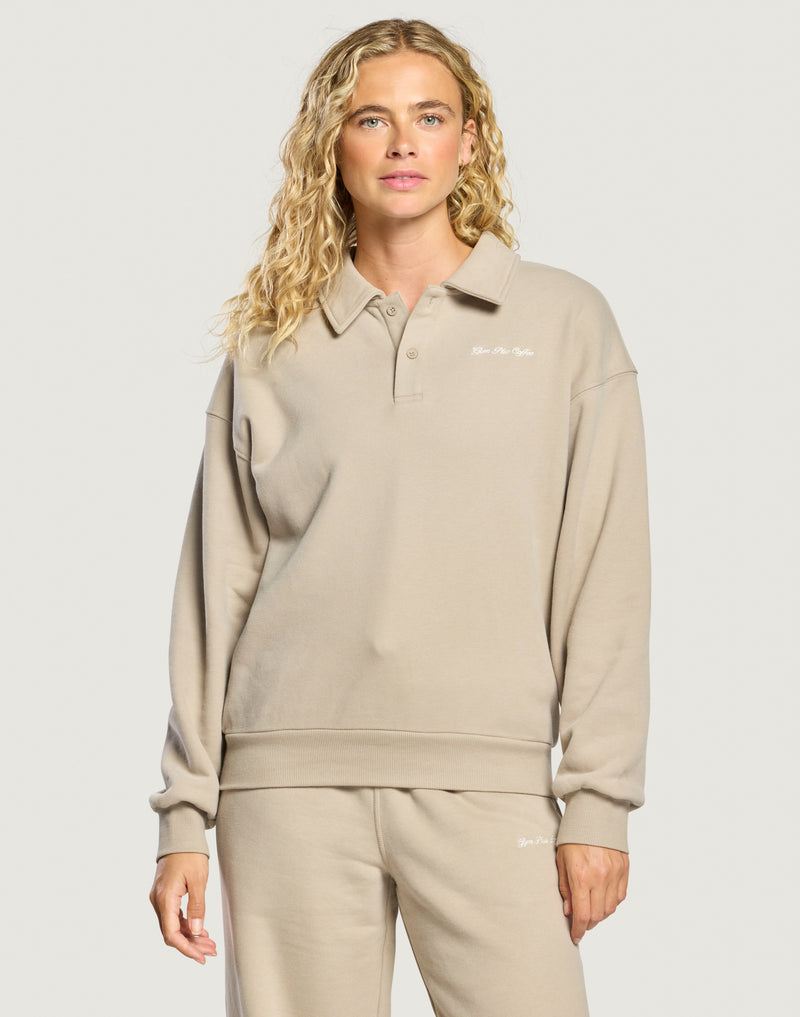 Gym and coffee Daily Collared Sweatshirt in Rich Taupe