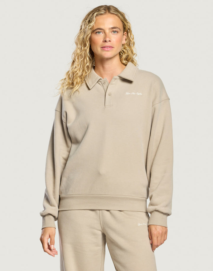 Gym and coffee Daily Collared Sweatshirt in Rich Taupe