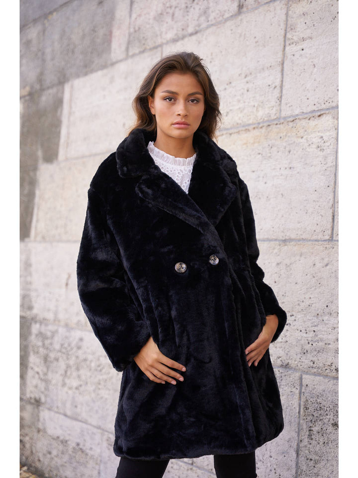 Oversized black faux fur coat