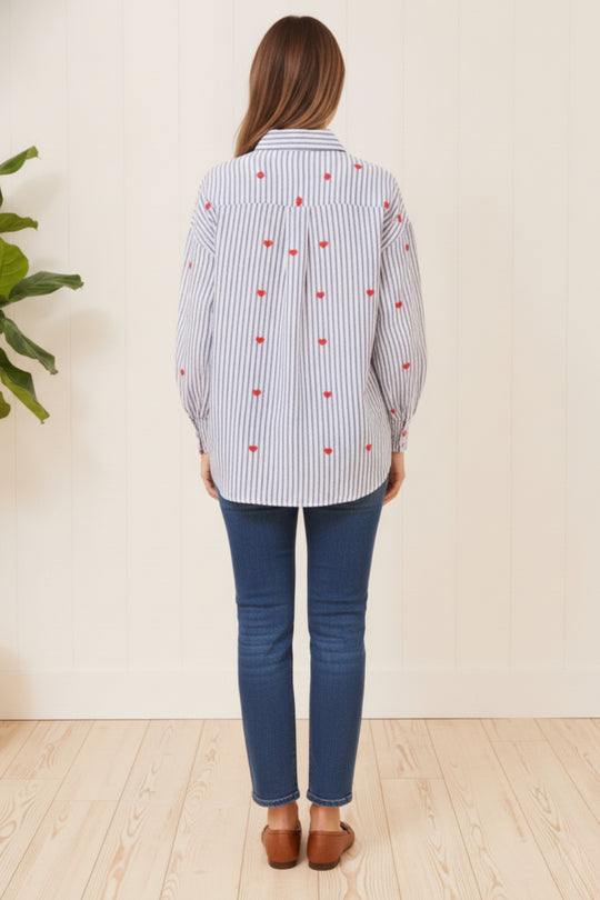 Heart Print Long Sleeve Shirt in BLUE