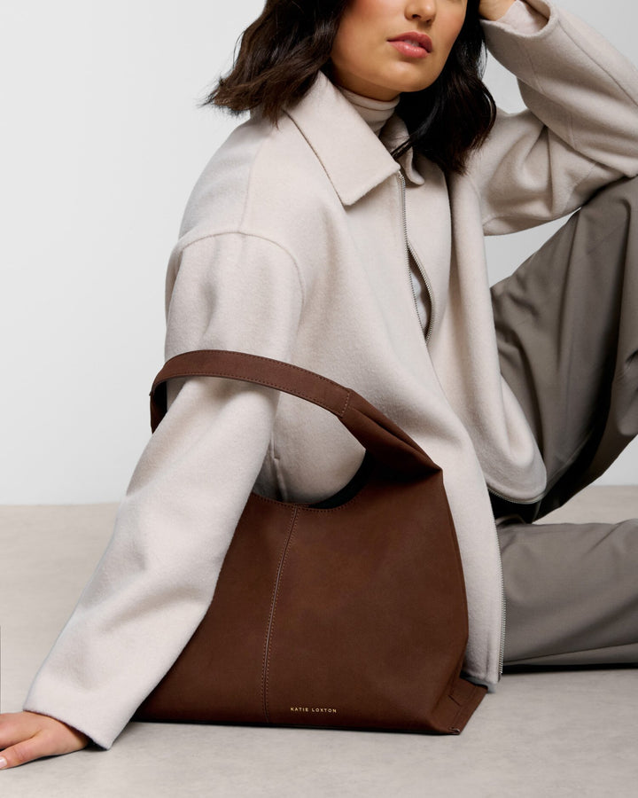 Suedette chocolate shoulder bag