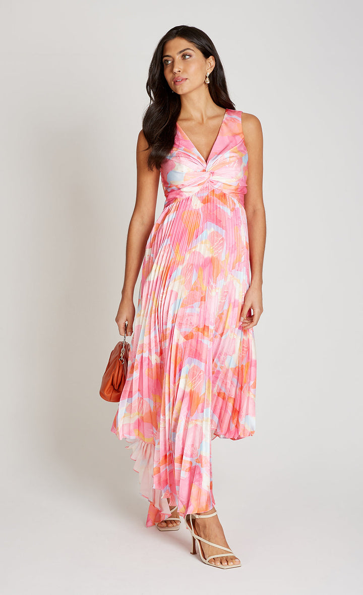Georgia pink print satin maxi dress